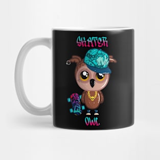 Skater Owl with Skateboard and Cap Mug